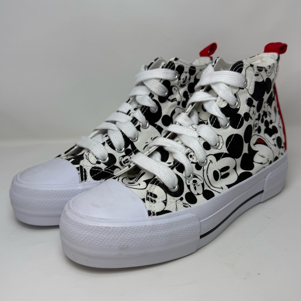 Women’s Disney Mickey Mouse White Platform Lace Up Shell Toe High-Top Sneakers 6